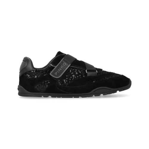 Pinko Black Panelled Leather Sneakers.