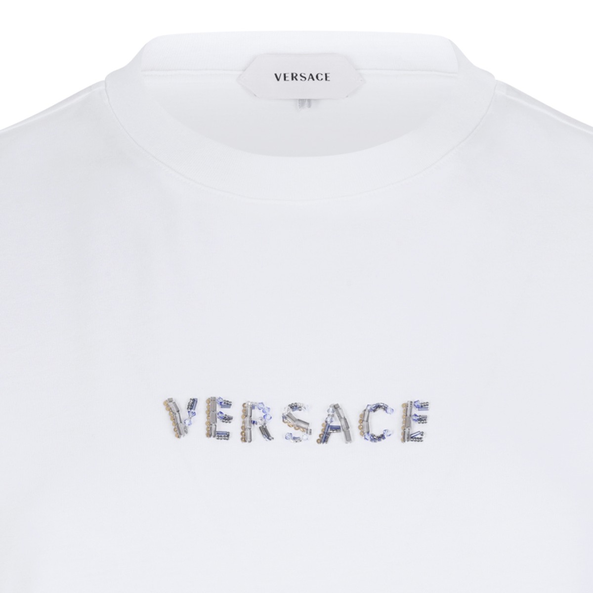 Versace White Logo Cotton T-Shirt.