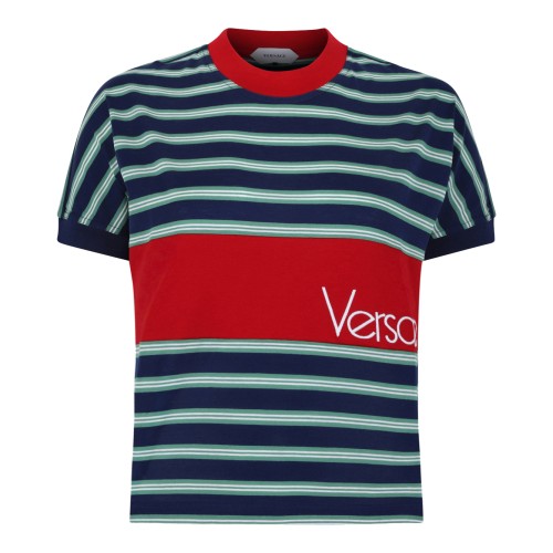 Versace Striped Logo Cotton T-Shirt.