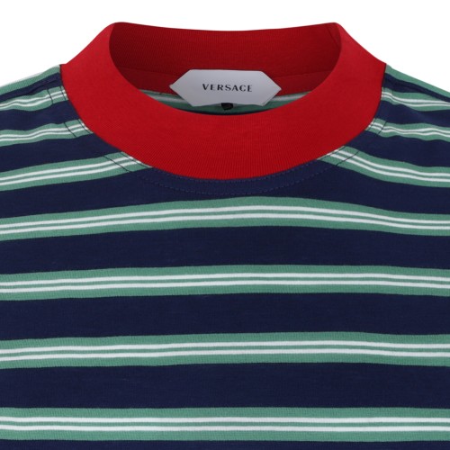 Versace Striped Logo Cotton T-Shirt.