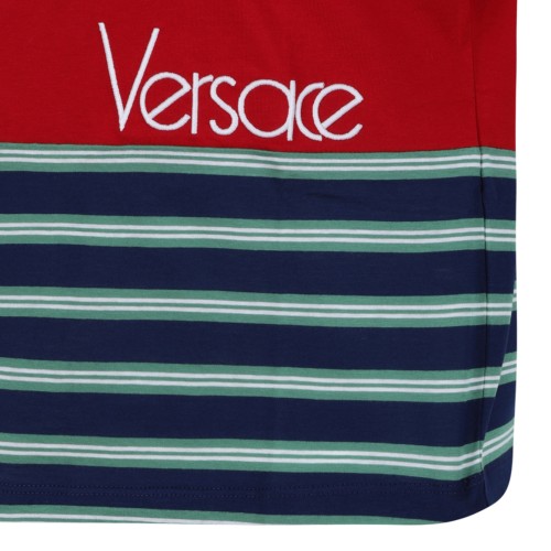 Versace Striped Logo Cotton T-Shirt.
