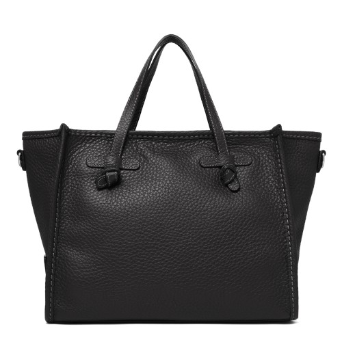 Marcella Black Textured Leather Tote Bag.