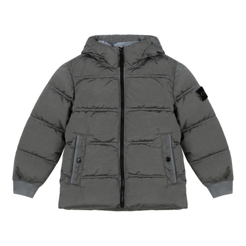 Stone Island Kids Grey Hooded Puffer Jacket.