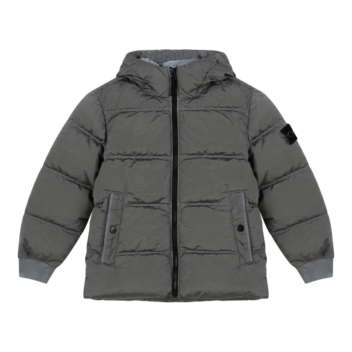 Stone Island Kids Grey Hooded Puffer Jacket.