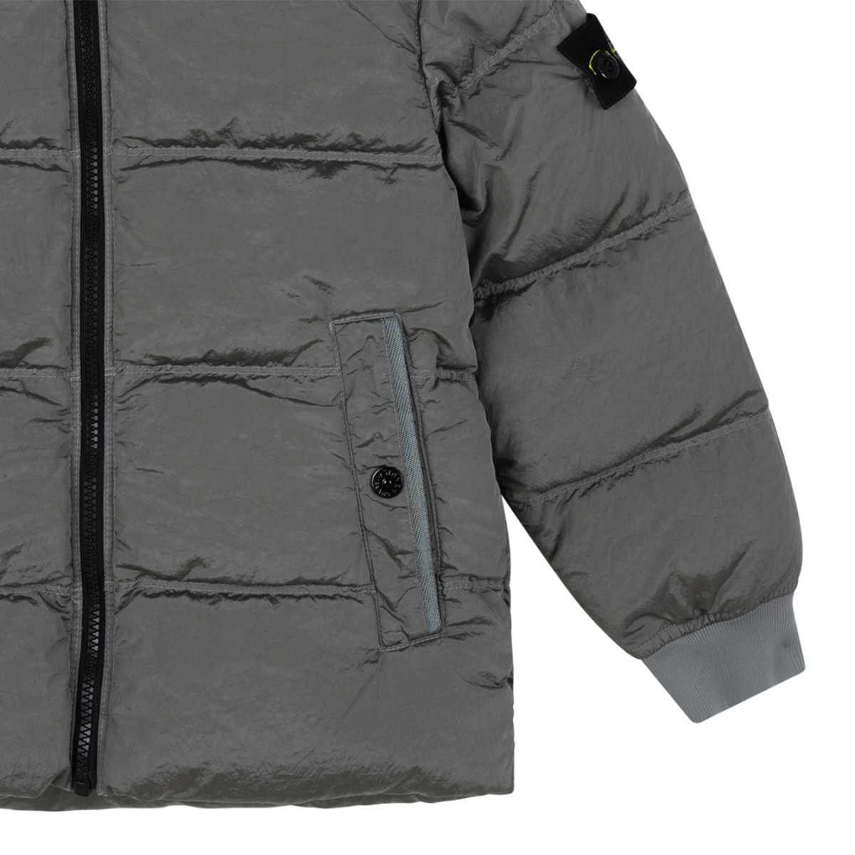 Stone Island Kids Grey Hooded Puffer Jacket.