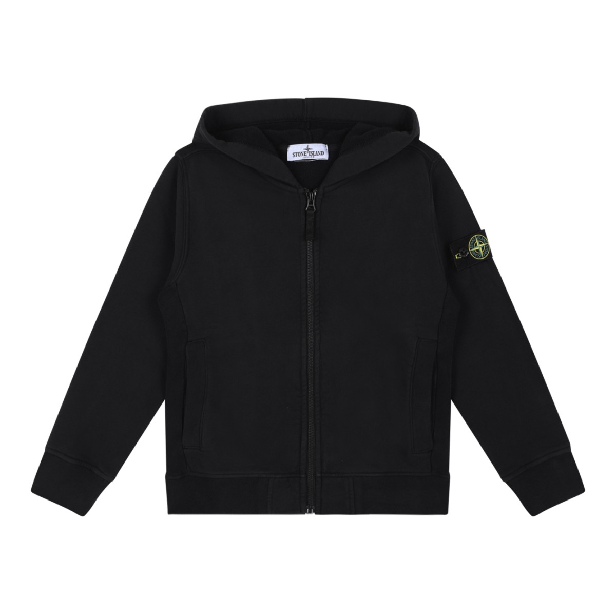 Stone Island Kids Black Zip-Up Hoodie.