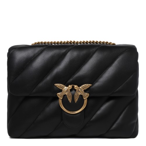 Pinko Black Quilted Leather Shoulder Bag.