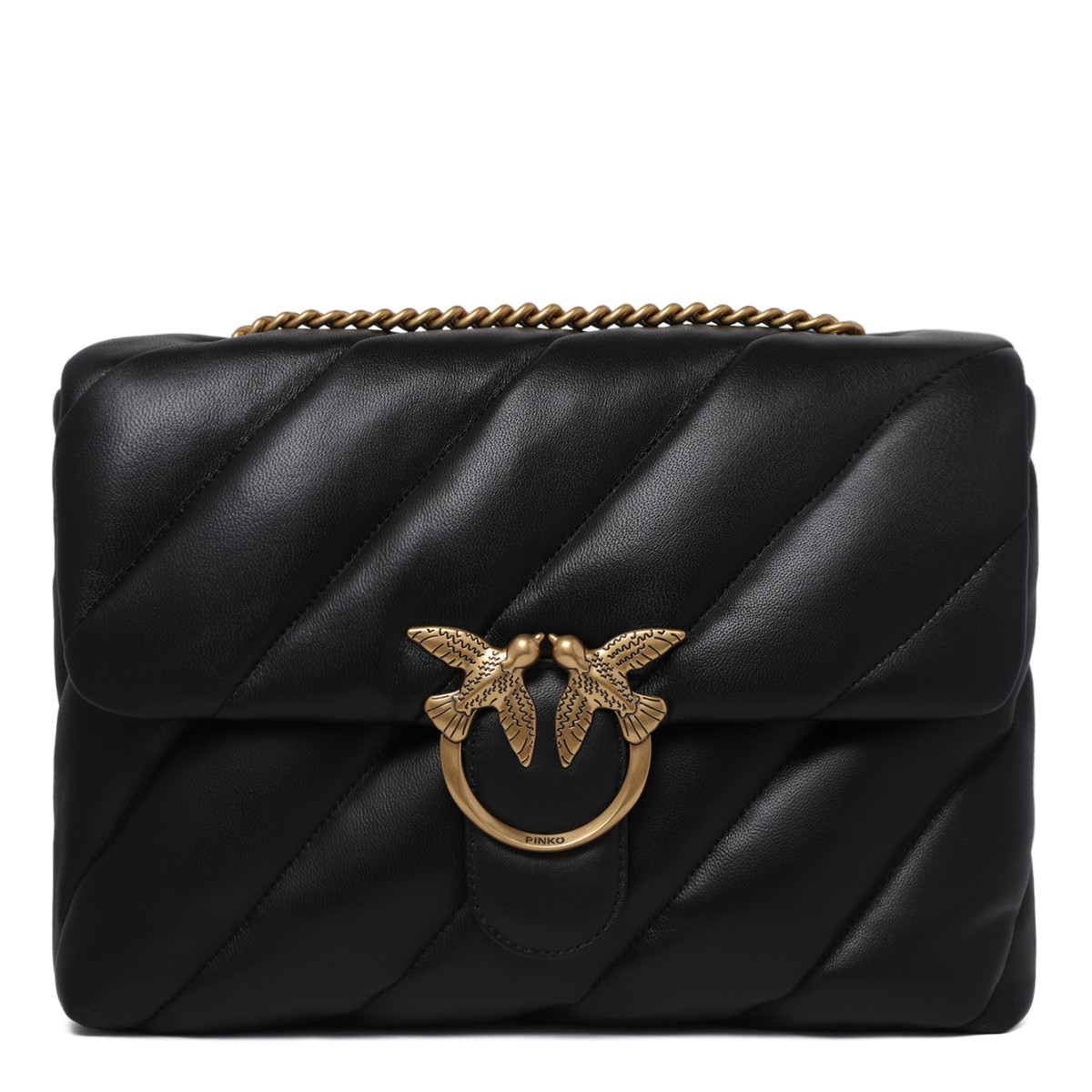 Pinko Black Quilted Leather Shoulder Bag.