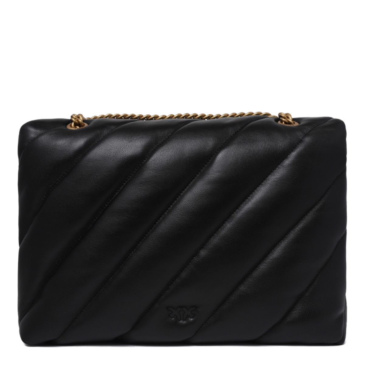 Pinko Black Quilted Leather Shoulder Bag.
