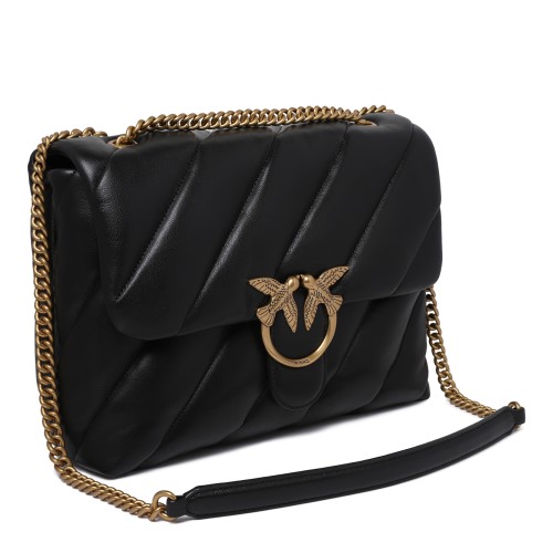 Pinko Black Quilted Leather Shoulder Bag.