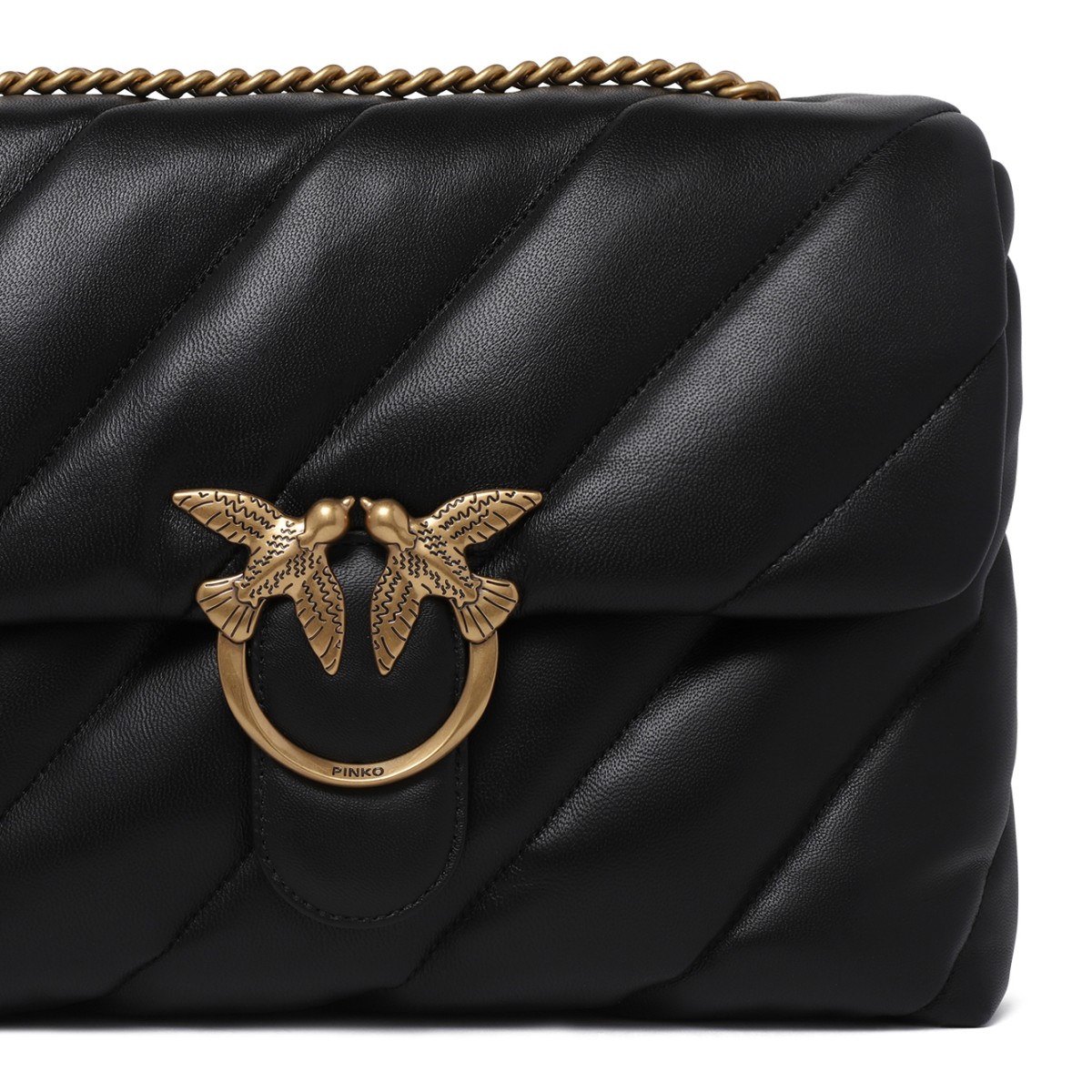 Pinko Black Quilted Leather Shoulder Bag.