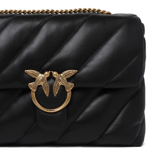 Pinko Black Quilted Leather Shoulder Bag.
