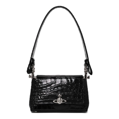 Vivienne Westwood Black Croc-Embossed Shoulder Bag.