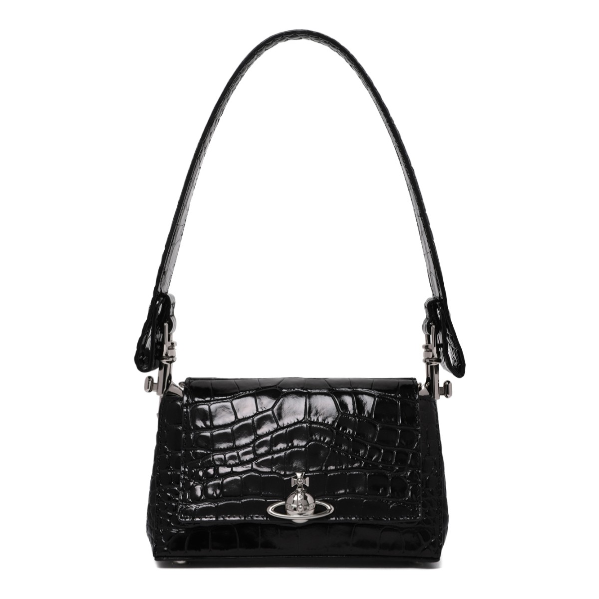 Vivienne Westwood Black Croc-Embossed Shoulder Bag.