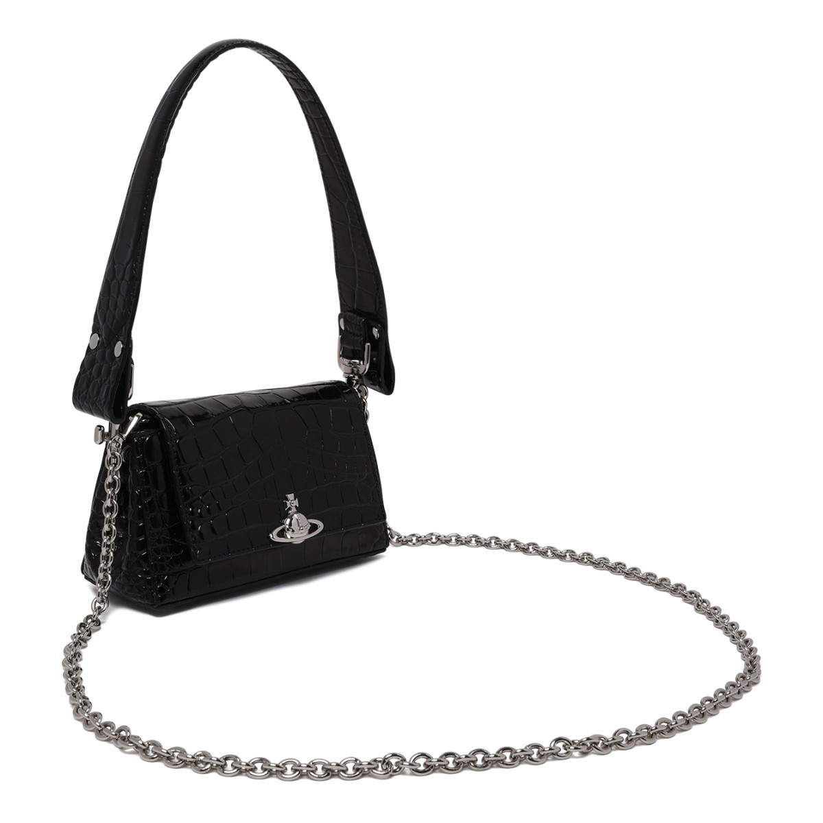 Vivienne Westwood Black Croc-Embossed Shoulder Bag.