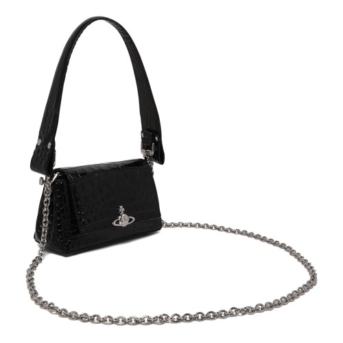 Vivienne Westwood Black Croc-Embossed Shoulder Bag.