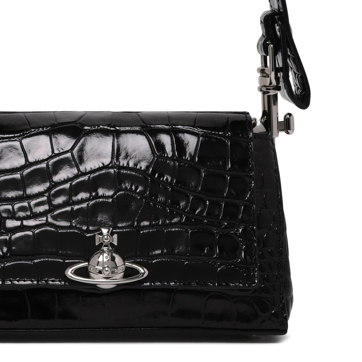 Vivienne Westwood Black Croc-Embossed Shoulder Bag.
