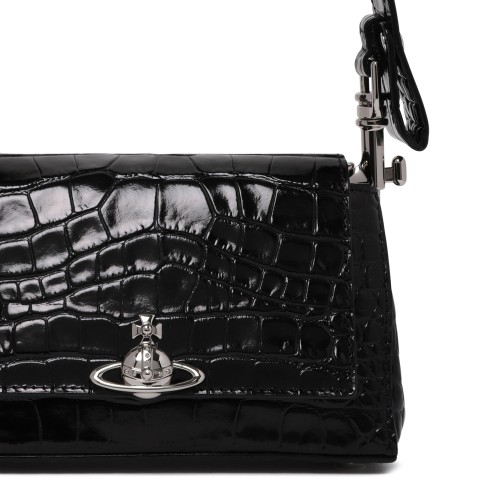 Vivienne Westwood Black Croc-Embossed Shoulder Bag.