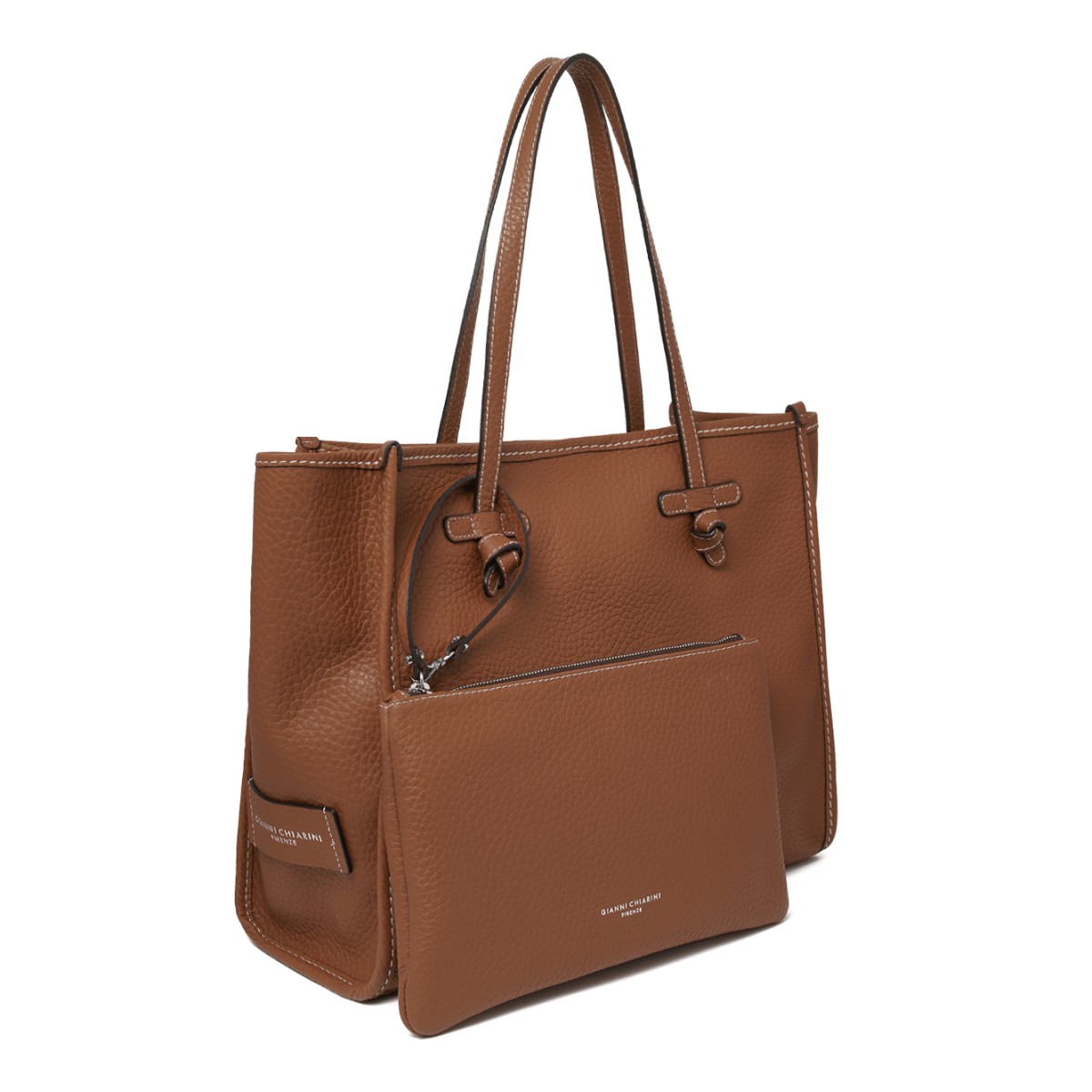 Marcella Cognac Textured Leather Shopper Tote Bag.