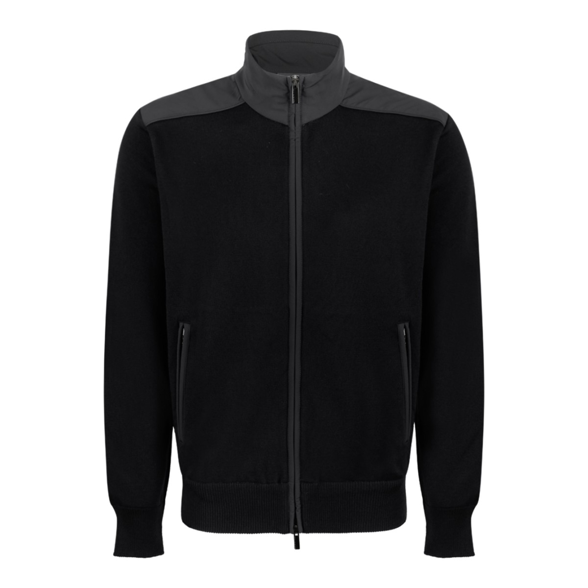 Paul & Shark Black Zip-Up Wool Cardigan.
