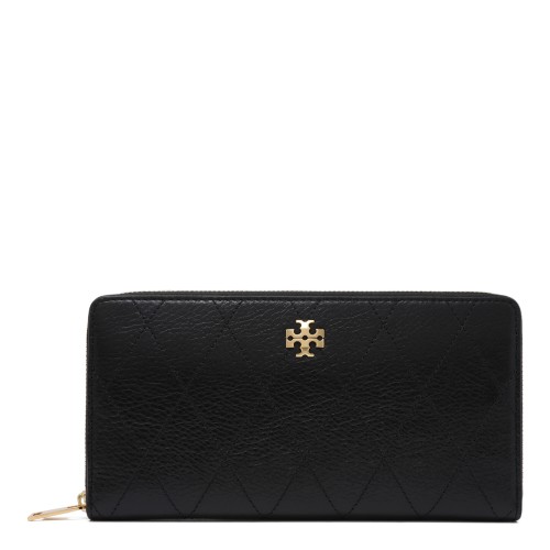 Tory Burch Black Leather Zip Wallet.