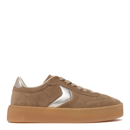 Voile Blanche Taupe Suede Platform Sneakers.