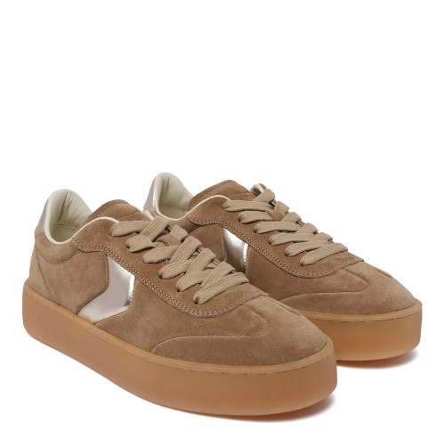 Voile Blanche Taupe Suede Platform Sneakers. 2