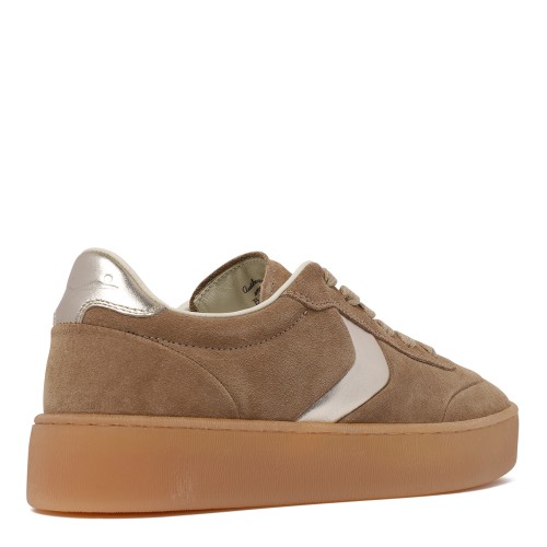 Voile Blanche Taupe Suede Platform Sneakers.