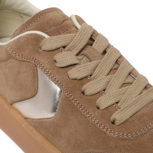 Voile Blanche Taupe Suede Platform Sneakers.