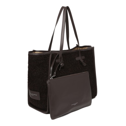 Marcella Black Shearling Tote Bag.
