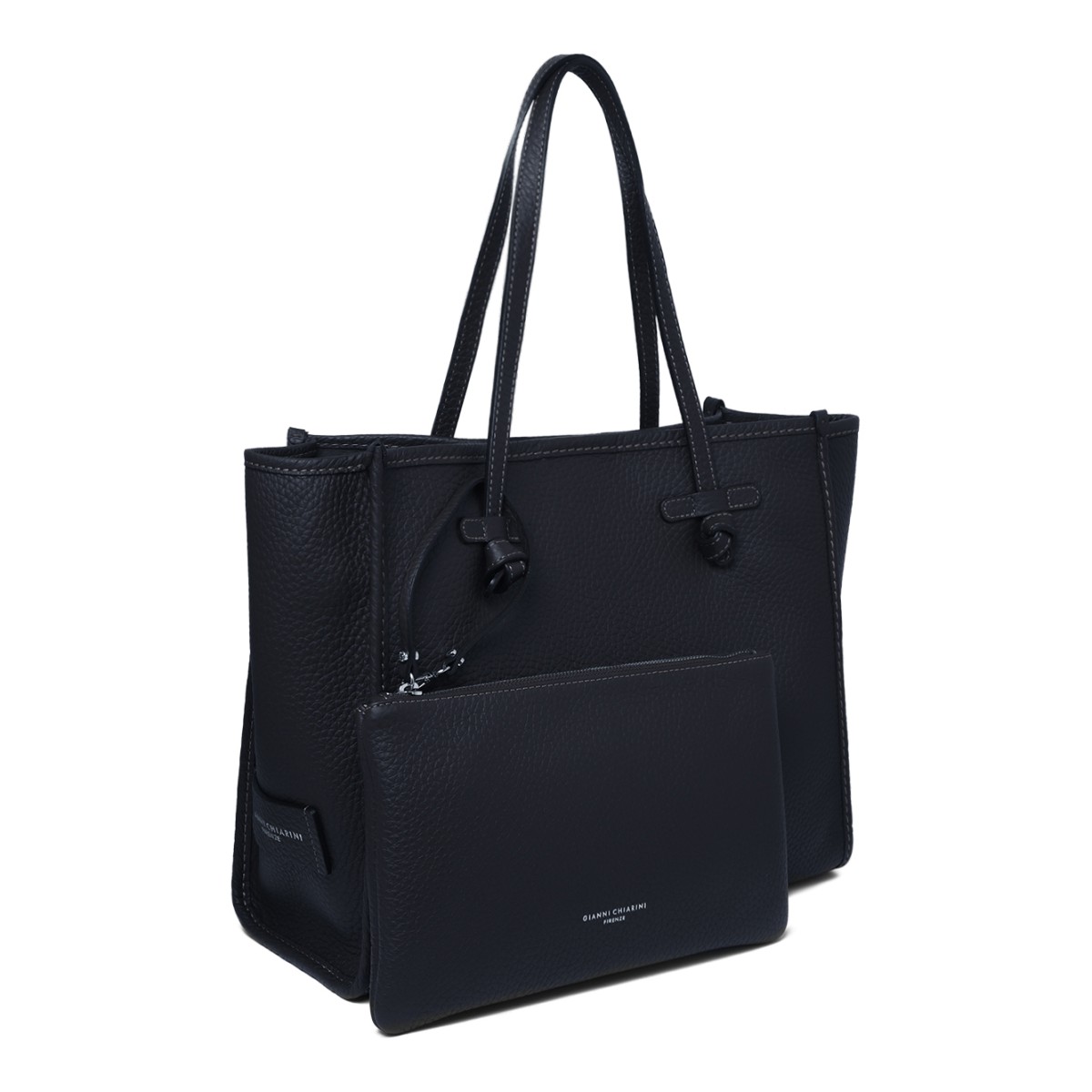 Marcella Black Textured Leather Shopper Tote Bag.