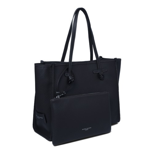 Marcella Black Textured Leather Shopper Tote Bag.