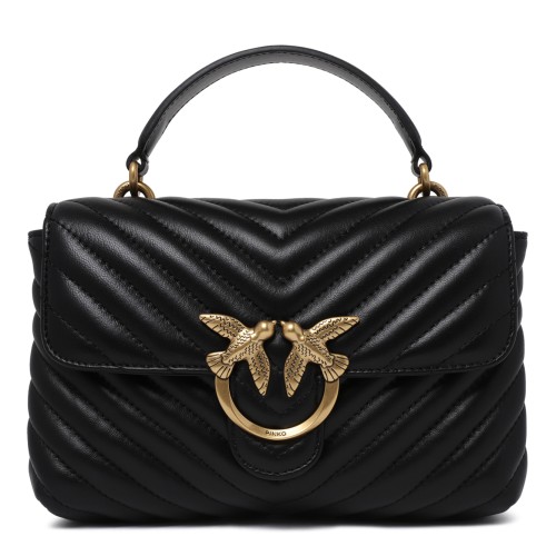 Pinko Black Quilted Leather Top Handle Bag.