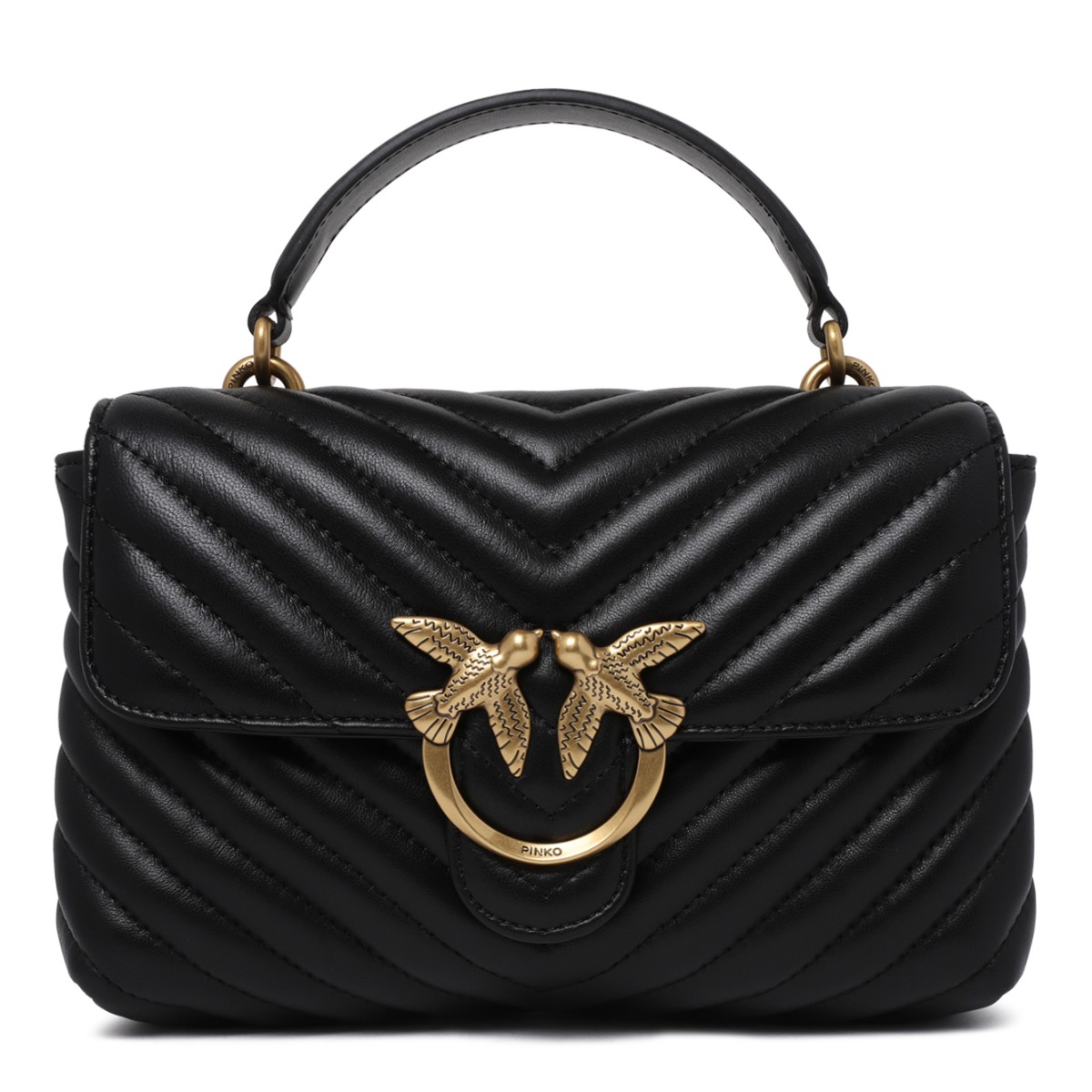 Pinko Black Quilted Leather Top Handle Bag.