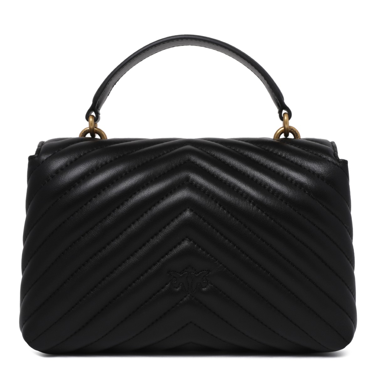 Pinko Black Quilted Leather Top Handle Bag.