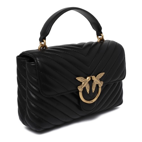 Pinko Black Quilted Leather Top Handle Bag.
