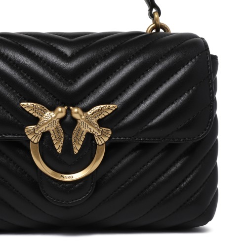 Pinko Black Quilted Leather Top Handle Bag.