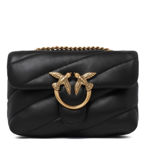 Pinko Black Quilted Leather Mini Shoulder Bag.