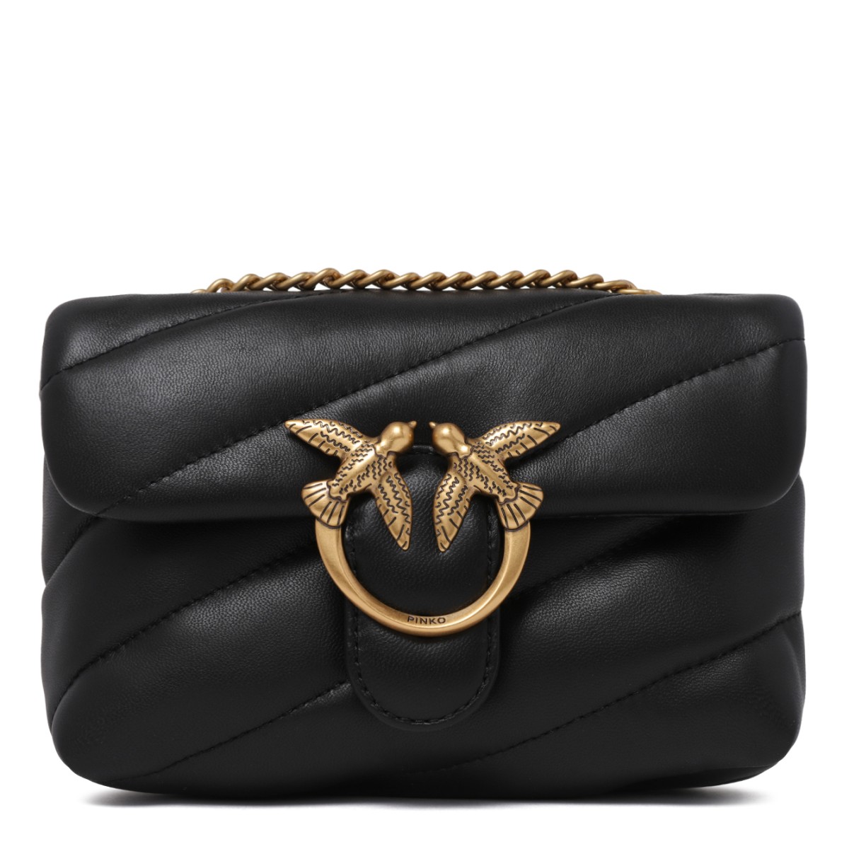 Pinko Black Quilted Leather Mini Shoulder Bag.