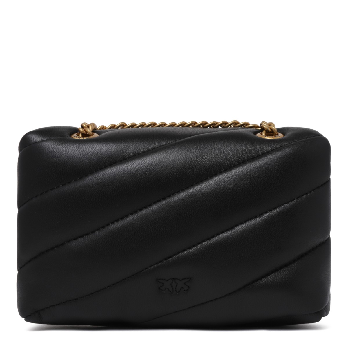 Pinko Black Quilted Leather Mini Shoulder Bag.