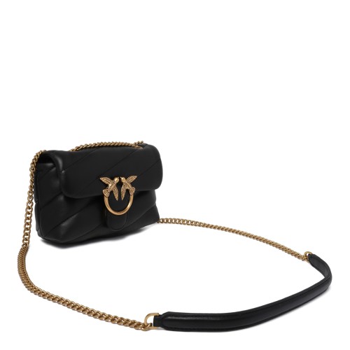 Pinko Black Quilted Leather Mini Shoulder Bag.
