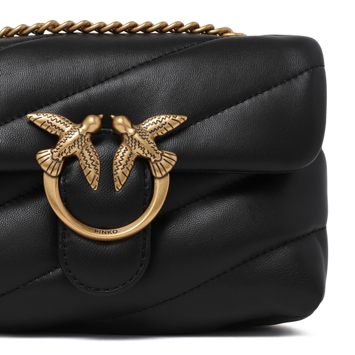 Pinko Black Quilted Leather Mini Shoulder Bag.