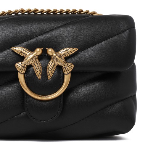 Pinko Black Quilted Leather Mini Shoulder Bag.