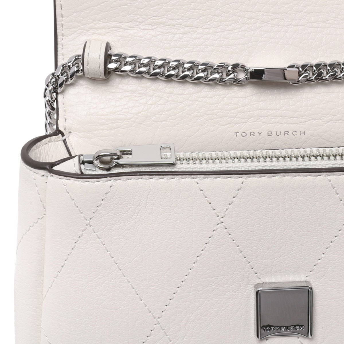 Tory Burch Beige Leather Top Handle Bag.