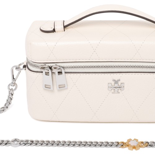 Tory Burch Beige Leather Vanity Bag.