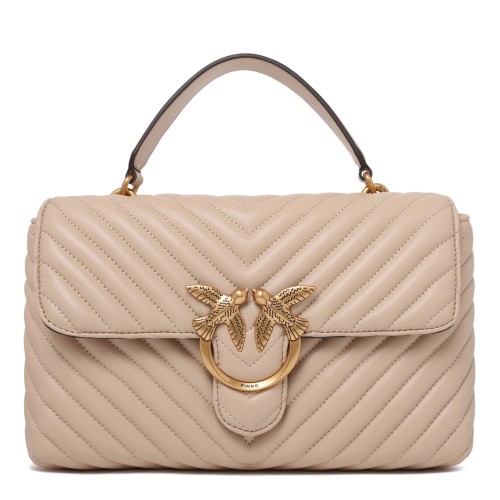 Pinko Beige Quilted Leather Top Handle Bag.