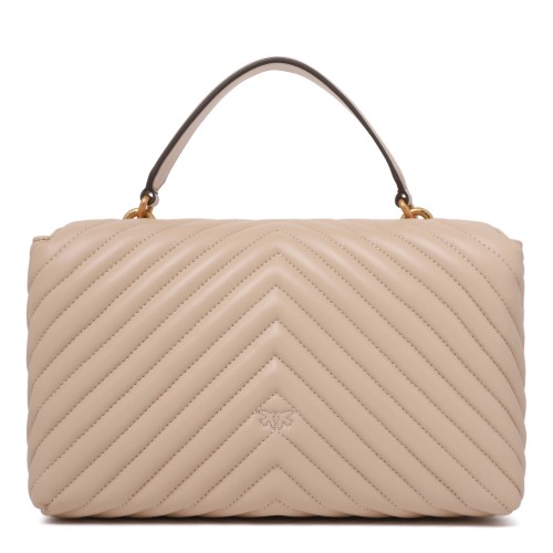 Pinko Beige Quilted Leather Top Handle Bag. 2