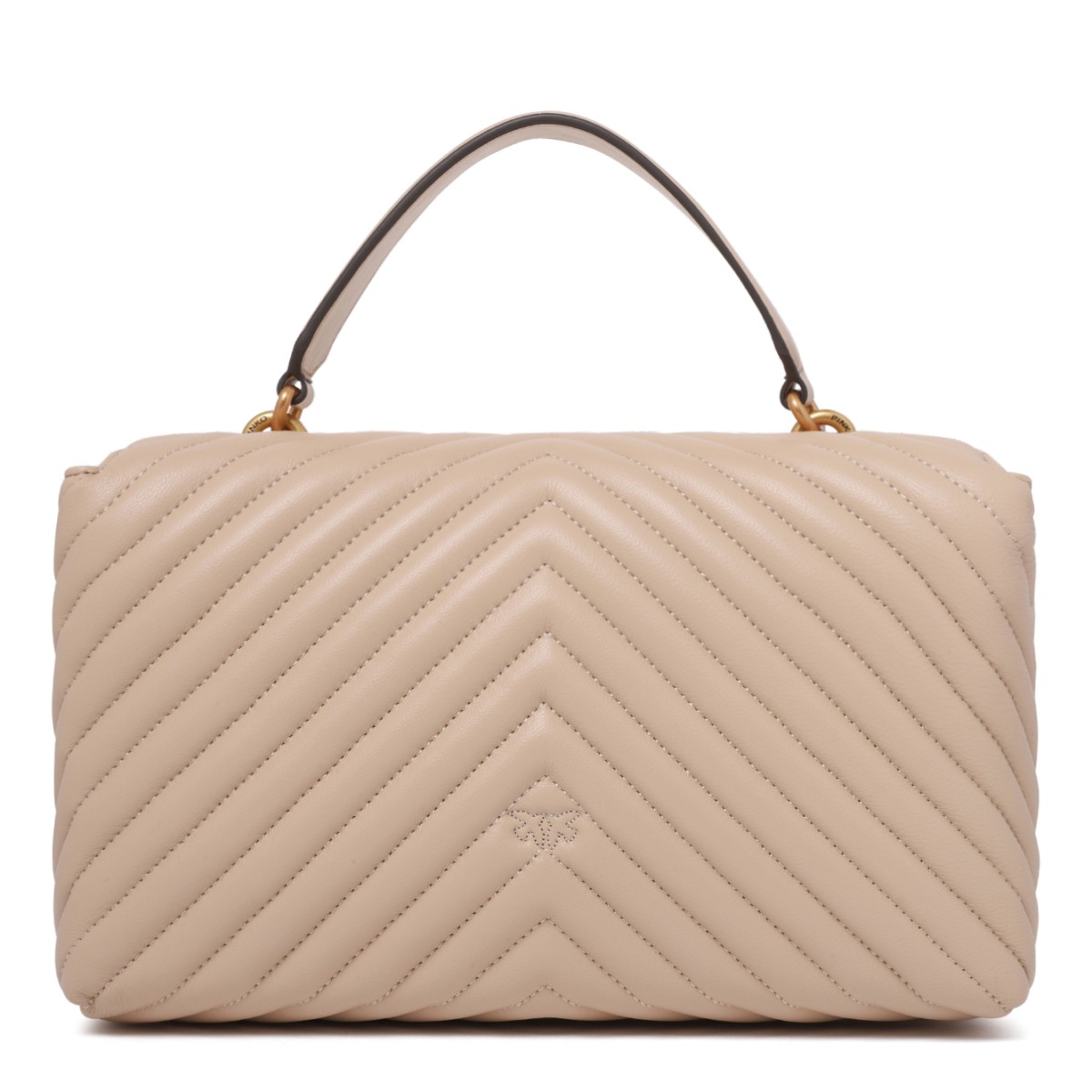 Pinko Beige Quilted Leather Top Handle Bag.