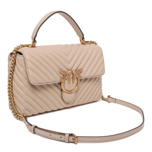 Pinko Beige Quilted Leather Top Handle Bag.