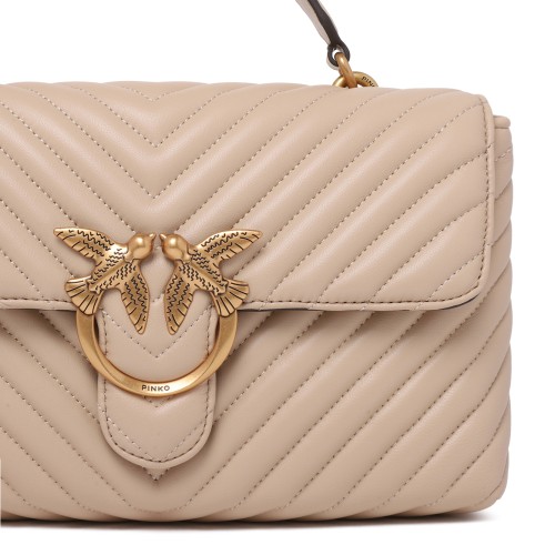 Pinko Beige Quilted Leather Top Handle Bag.